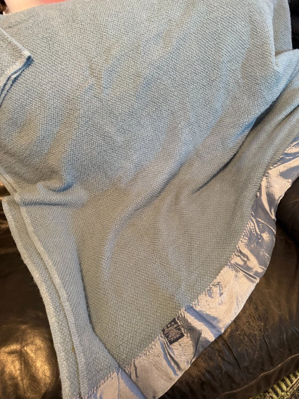 VTG Ralph Lauren Blanket Waffle Weave Satin Acrylic Blue 90x90 (096)